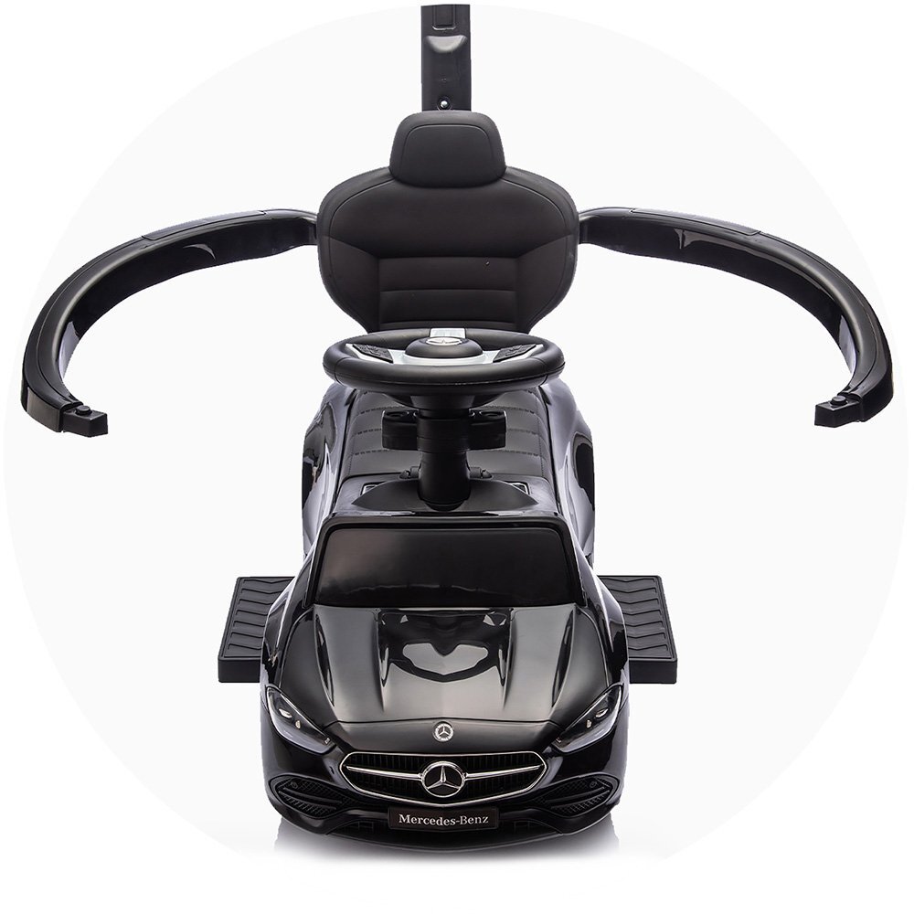 CHIPOLINO Masinuta de impins cu maner Mercedes Benz C-Class Black cu bara de siguranta suport pentru picioare spatiu depozitare volan cu sunete greutate admisa 25 kg