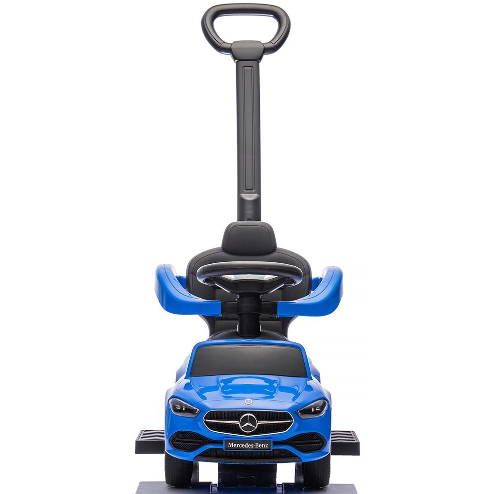 CHIPOLINO Masinuta de impins cu maner Mercedes Benz C-Class Blue cu bara de siguranta suport pentru picioare spatiu depozitare volan cu sunete greutate admisa 25 kg
