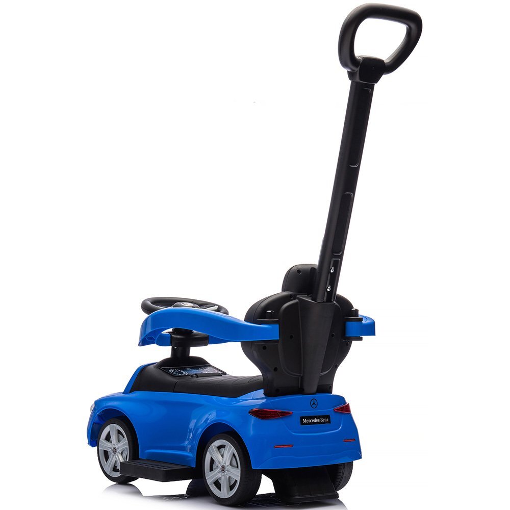 CHIPOLINO Masinuta de impins cu maner Mercedes Benz C-Class Blue cu bara de siguranta suport pentru picioare spatiu depozitare volan cu sunete greutate admisa 25 kg