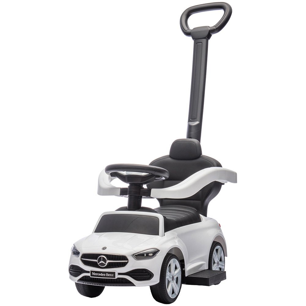 CHIPOLINO Masinuta de impins cu maner Mercedes Benz C-Class White cu bara de siguranta suport pentru picioare spatiu depozitare volan cu sunete greutate admisa 25 kg