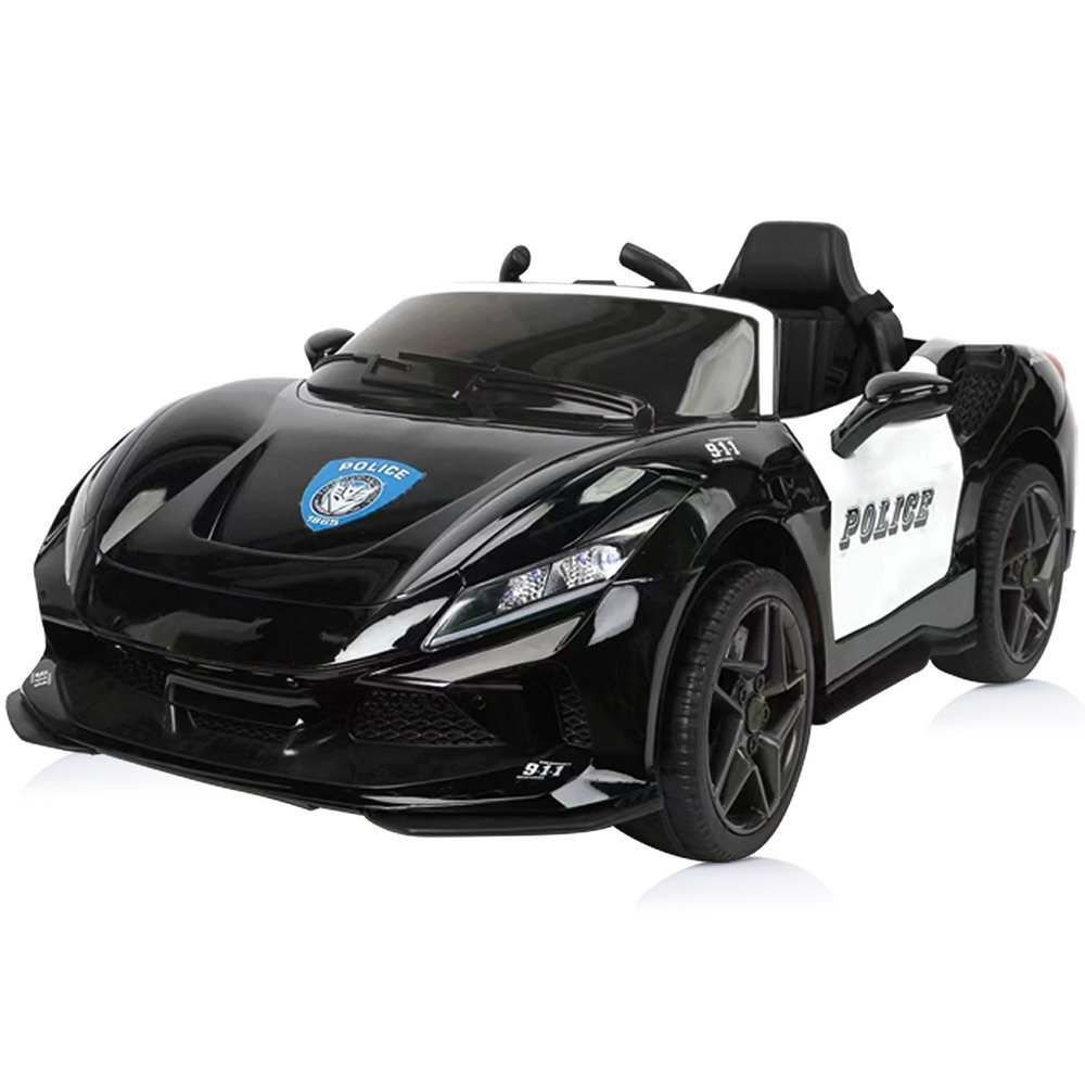 CHIPOLINO Masinuta electrica pentru copii Police black 50W cu telecomanda deschidere usi lumini sunete si pornire la cheie