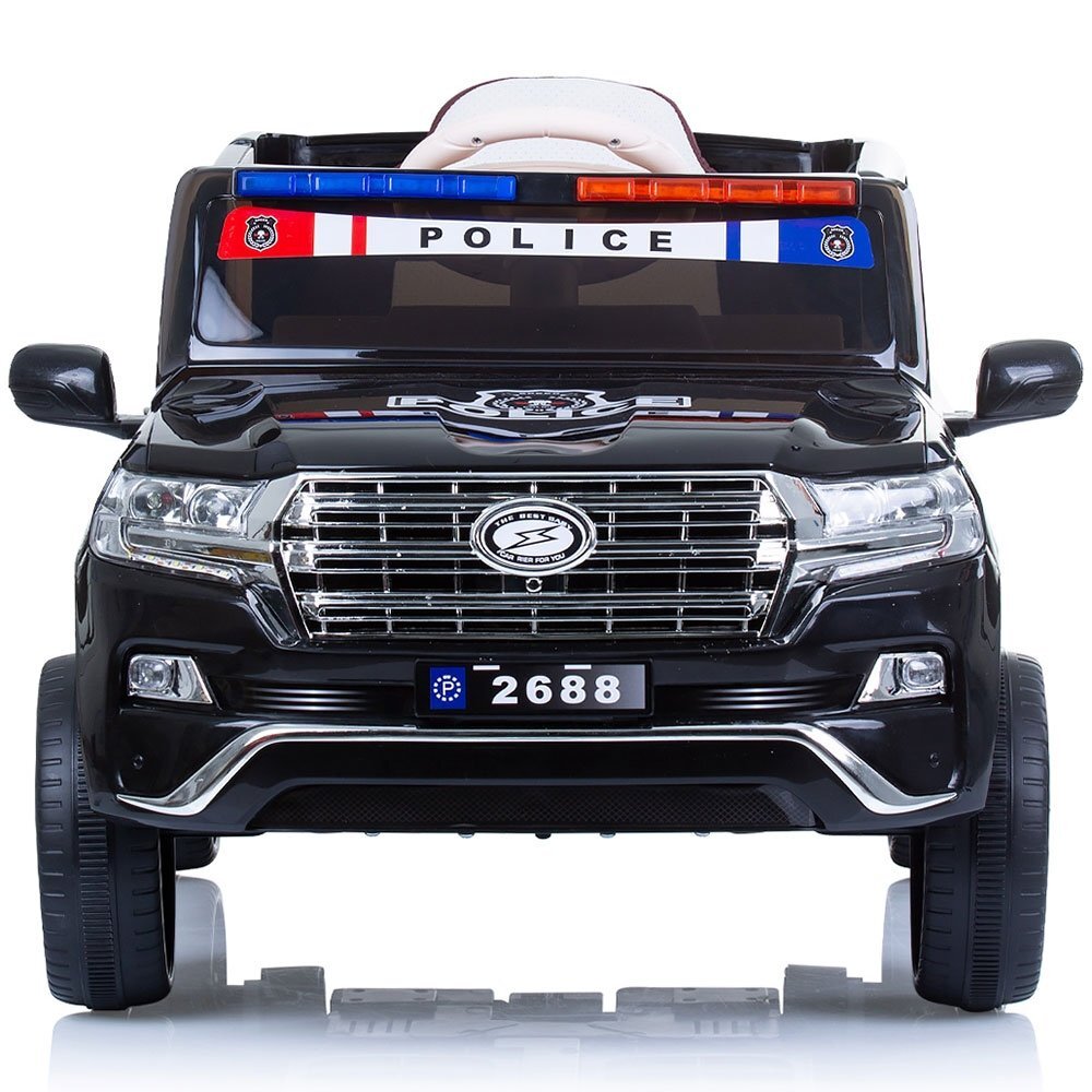 CHIPOLINO Masinuta electrica pentru copii SUV Police Patrol cu scaun din piele black 40W centura siguranta deschidere usi telecomanda Usb si lumini