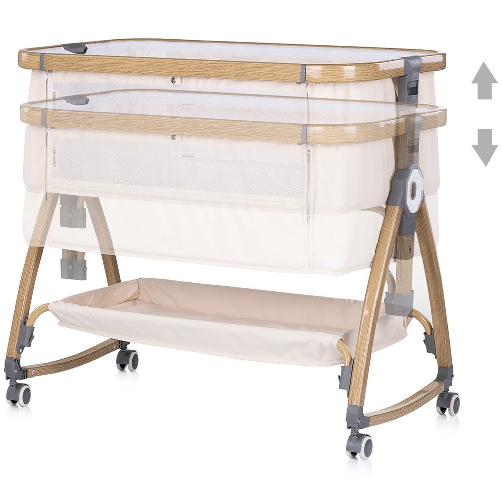 CHIPOLINO Patut co-sleeper Charisma Cashmere Wood cu laterala culisanta si functie de leagan