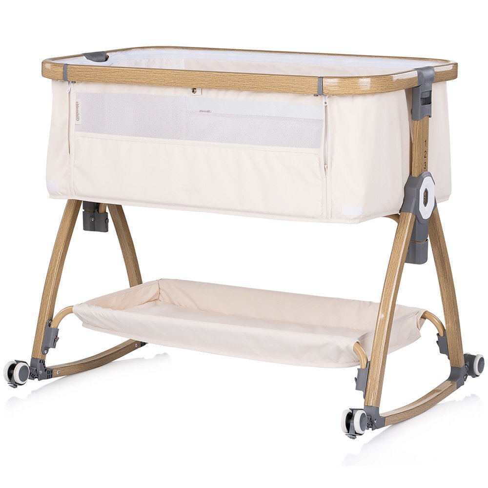 CHIPOLINO Patut co-sleeper Charisma Cashmere Wood cu laterala culisanta si functie de leagan