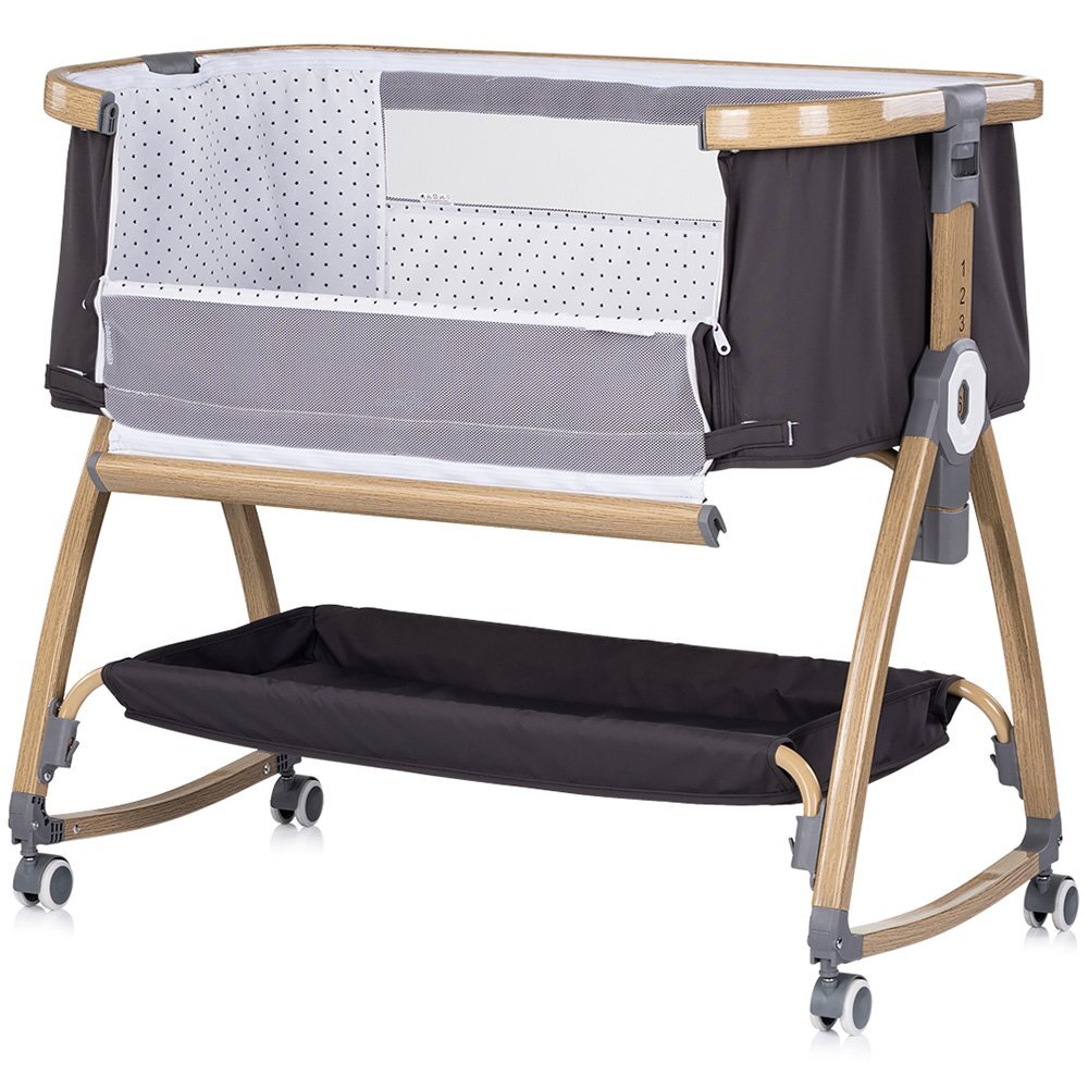 CHIPOLINO Patut co-sleeper Charisma Charcoal Wood cu laterala culisanta si functie de leagan