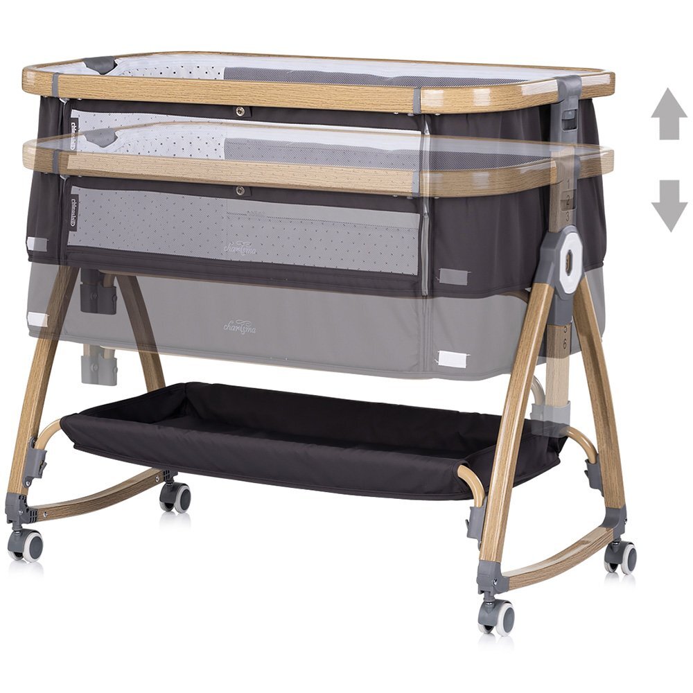 CHIPOLINO Patut co-sleeper Charisma Charcoal Wood cu laterala culisanta si functie de leagan