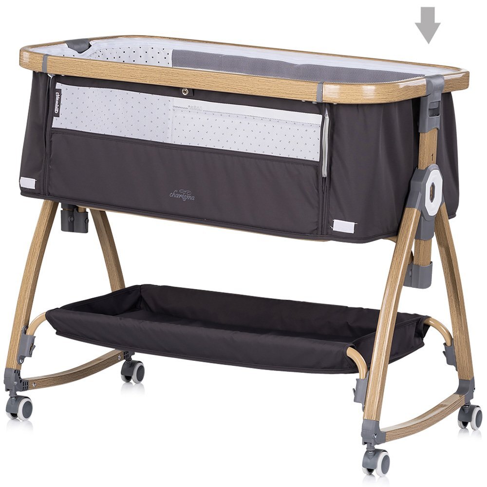 CHIPOLINO Patut co-sleeper Charisma Charcoal Wood cu laterala culisanta si functie de leagan
