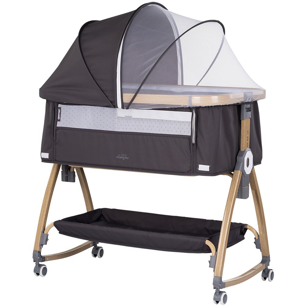 CHIPOLINO Patut co-sleeper Charisma Charcoal Wood cu laterala culisanta si functie de leagan