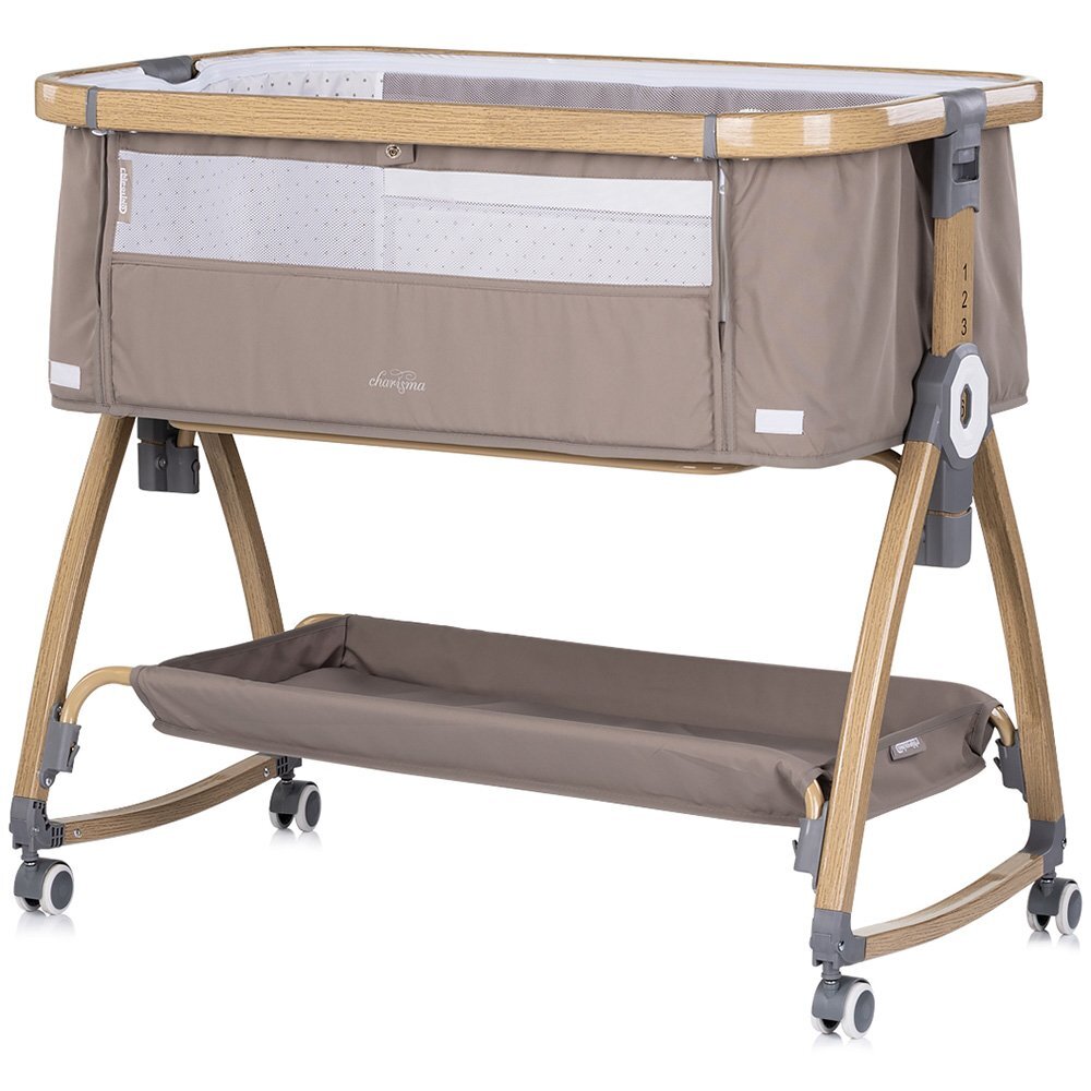 CHIPOLINO Patut co-sleeper Charisma Latte Wood cu laterala culisanta si functie de leagan