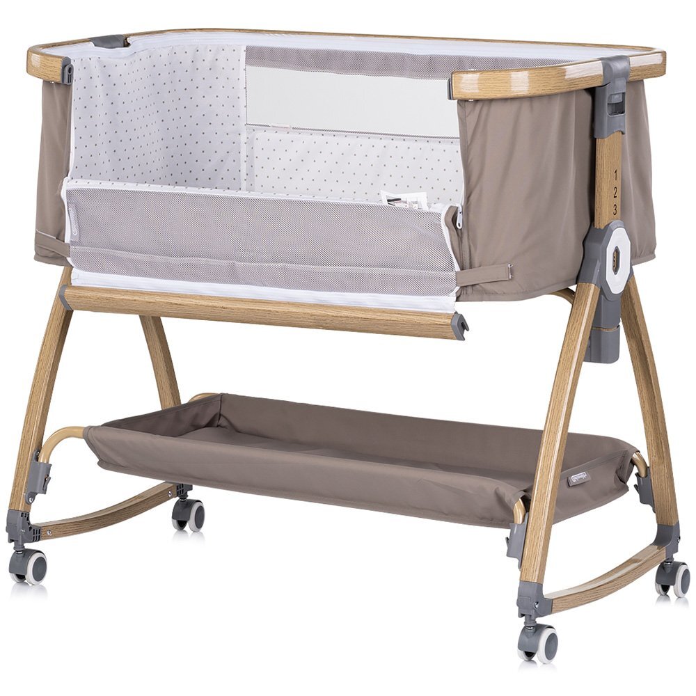 CHIPOLINO Patut co-sleeper Charisma Latte Wood cu laterala culisanta si functie de leagan
