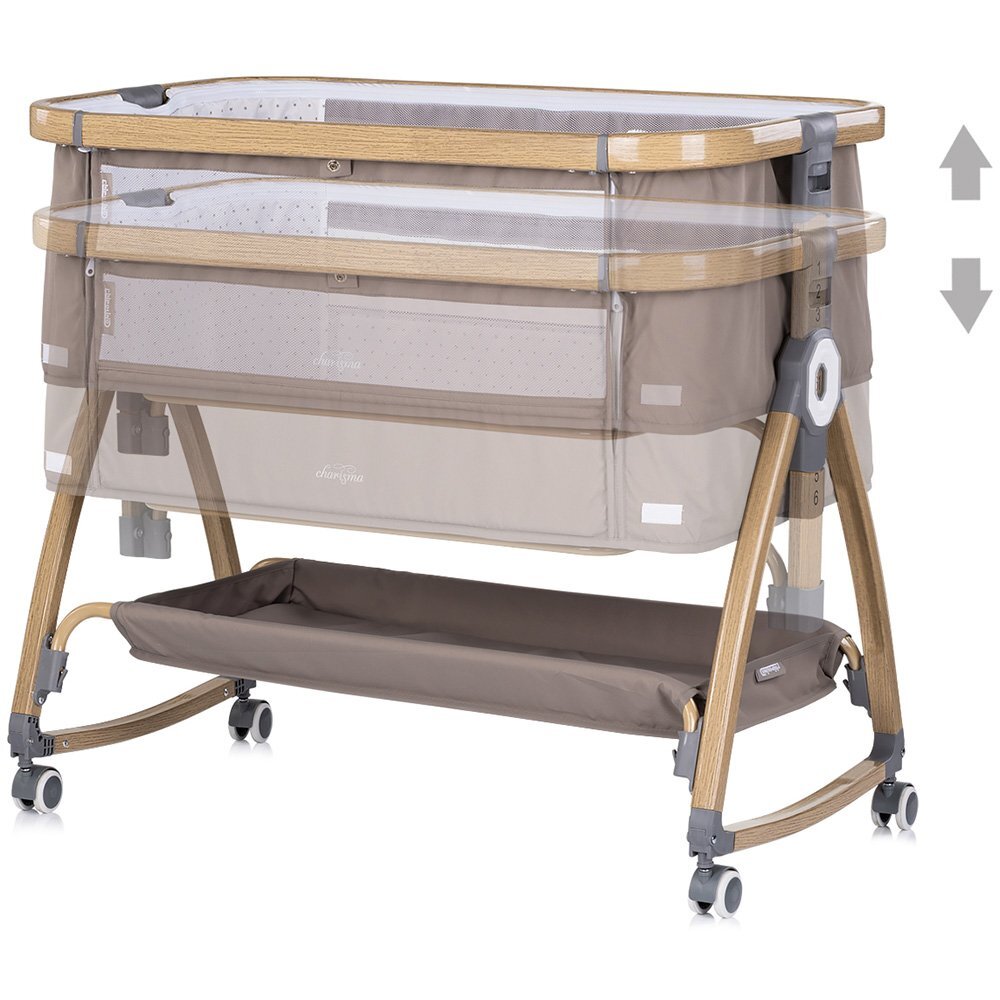 CHIPOLINO Patut co-sleeper Charisma Latte Wood cu laterala culisanta si functie de leagan