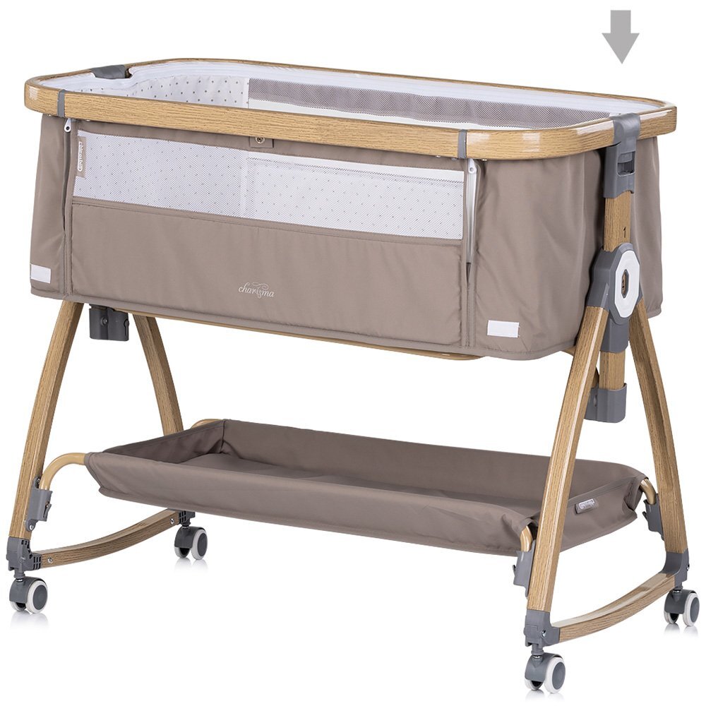 CHIPOLINO Patut co-sleeper Charisma Latte Wood cu laterala culisanta si functie de leagan