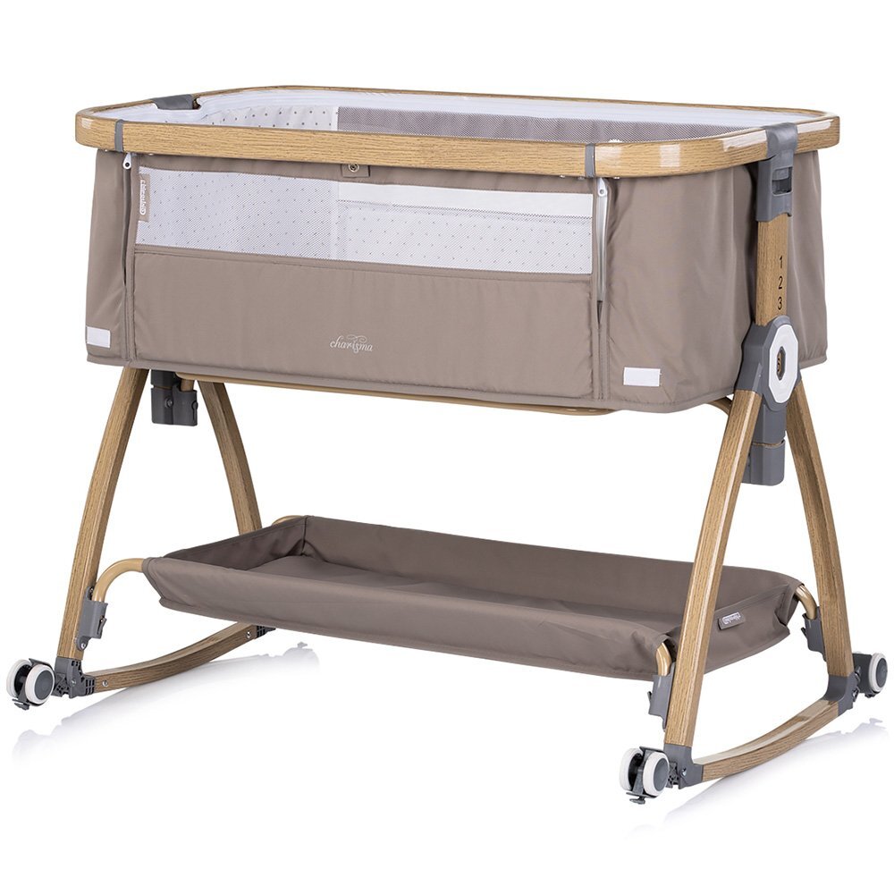 CHIPOLINO Patut co-sleeper Charisma Latte Wood cu laterala culisanta si functie de leagan