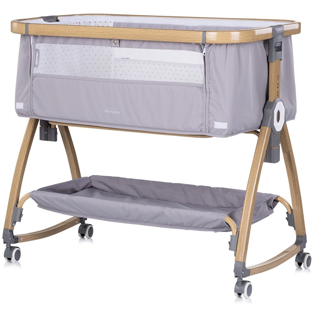 CHIPOLINO Patut co-sleeper Charisma Platinum Wood cu laterala culisanta si functie de leagan