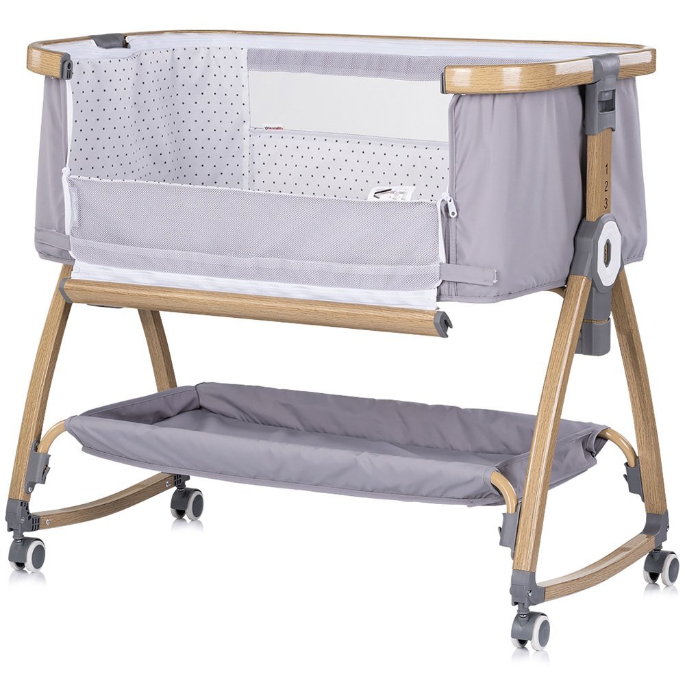 CHIPOLINO Patut co-sleeper Charisma Platinum Wood cu laterala culisanta si functie de leagan