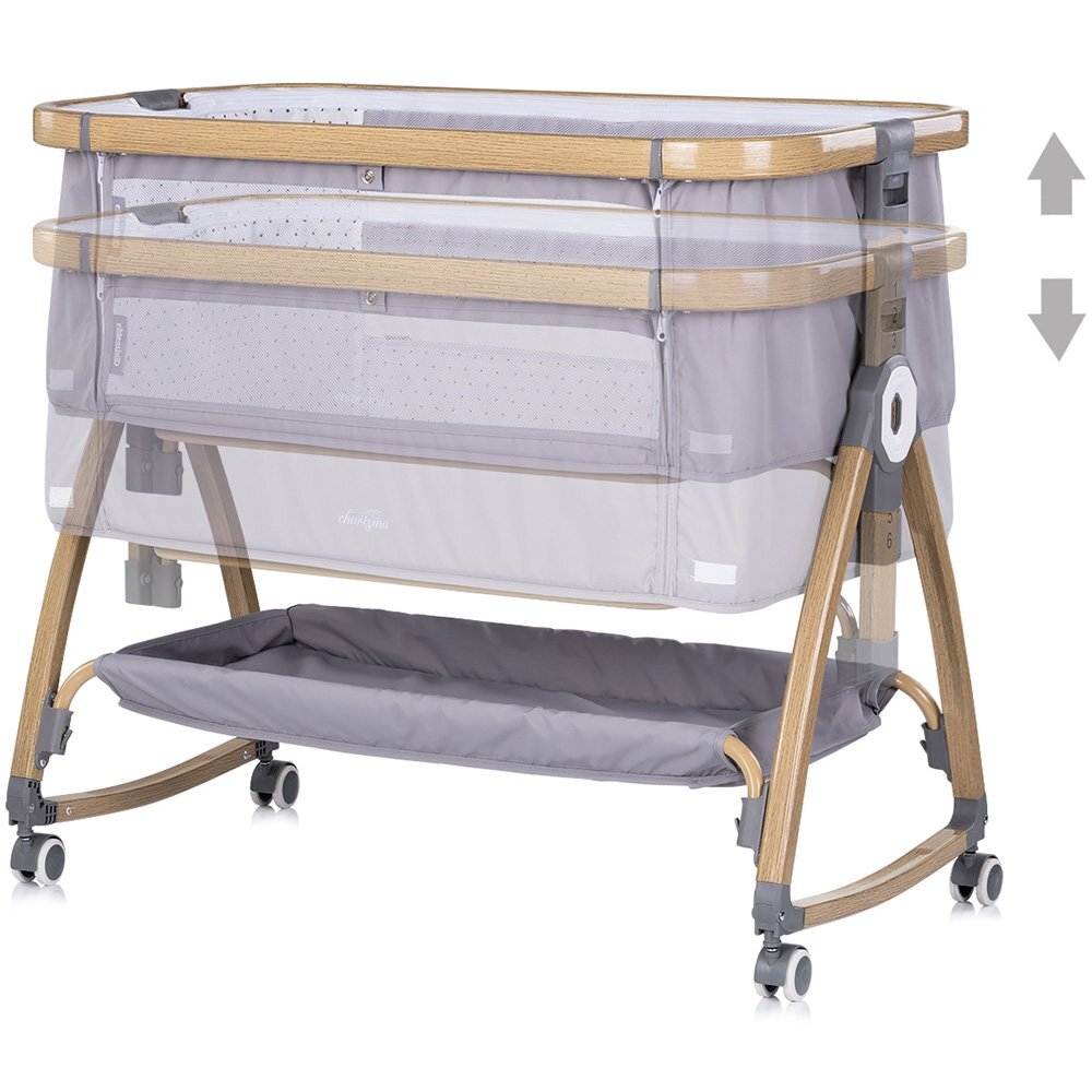 CHIPOLINO Patut co-sleeper Charisma Platinum Wood cu laterala culisanta si functie de leagan