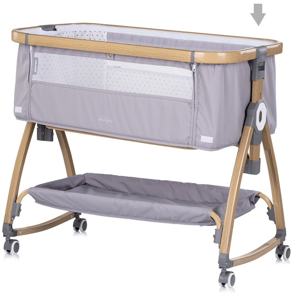 CHIPOLINO Patut co-sleeper Charisma Platinum Wood cu laterala culisanta si functie de leagan