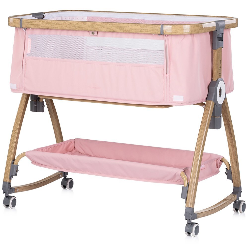 CHIPOLINO Patut co-sleeper Charisma Powder Pink Wood cu laterala culisanta si functie de leagan