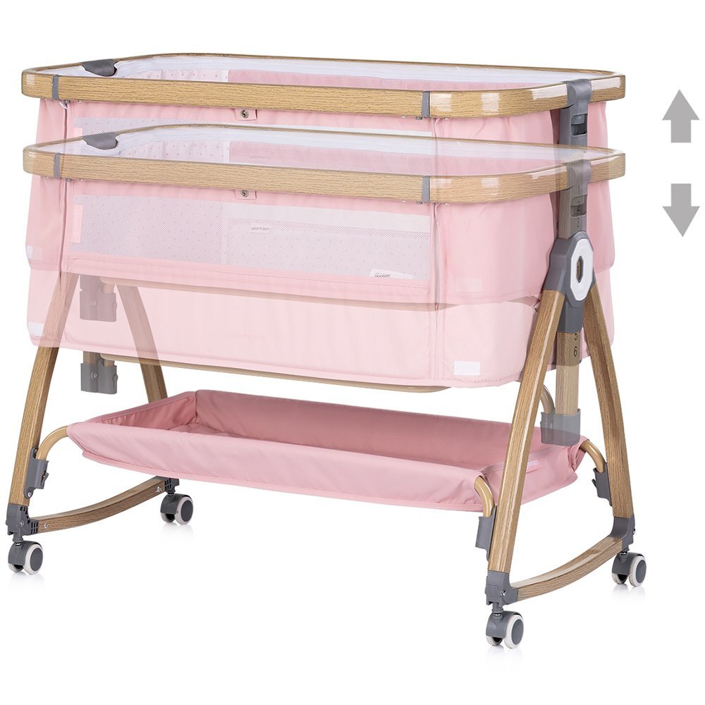 CHIPOLINO Patut co-sleeper Charisma Powder Pink Wood cu laterala culisanta si functie de leagan