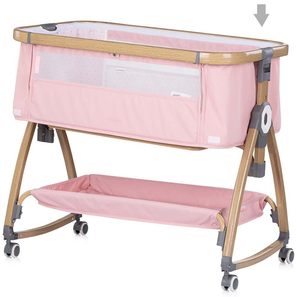 CHIPOLINO Patut co-sleeper Charisma Powder Pink Wood cu laterala culisanta si functie de leagan
