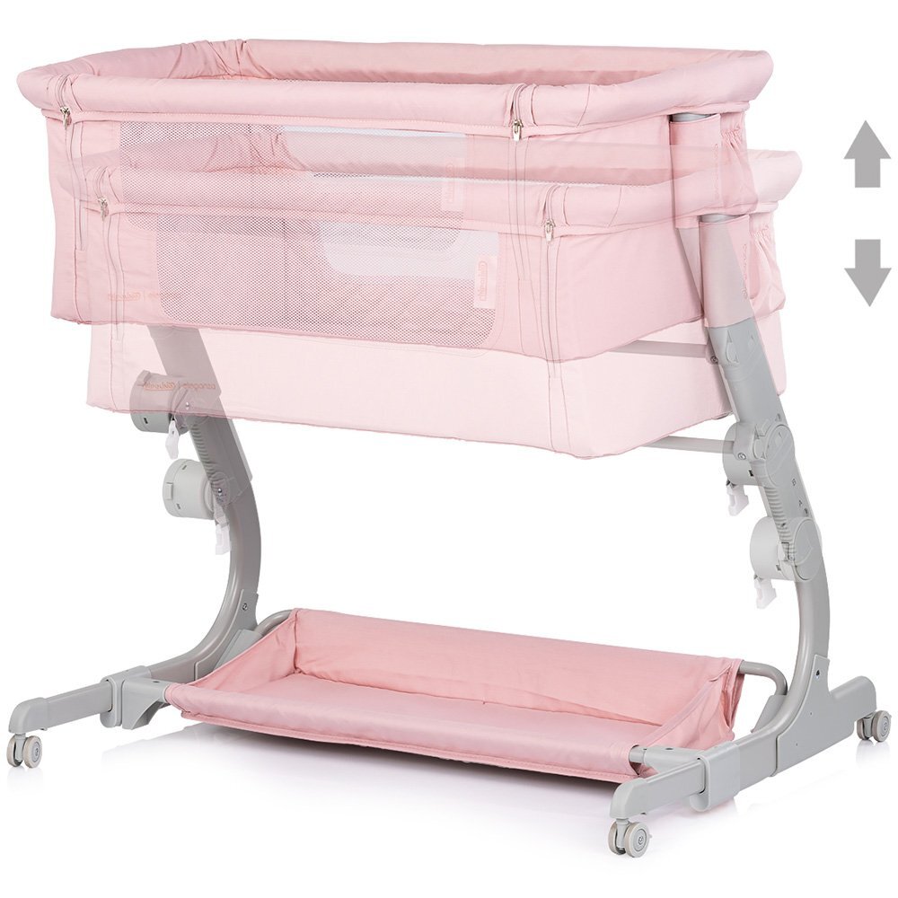 CHIPOLINO Patut co-sleeper Eleganza Pink Marshmallow cu laterala culisanta si pozitie anti-reflux