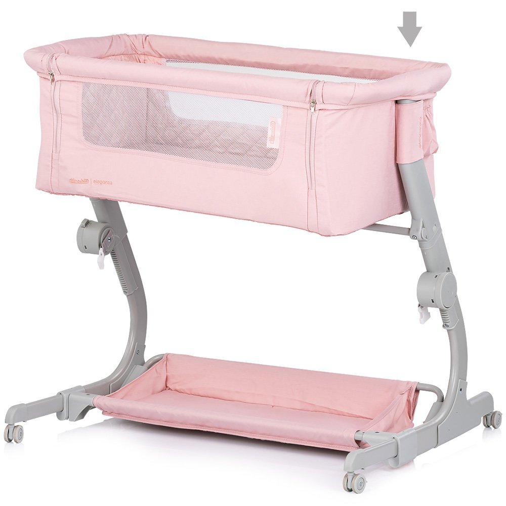CHIPOLINO Patut co-sleeper Eleganza Pink Marshmallow cu laterala culisanta si pozitie anti-reflux