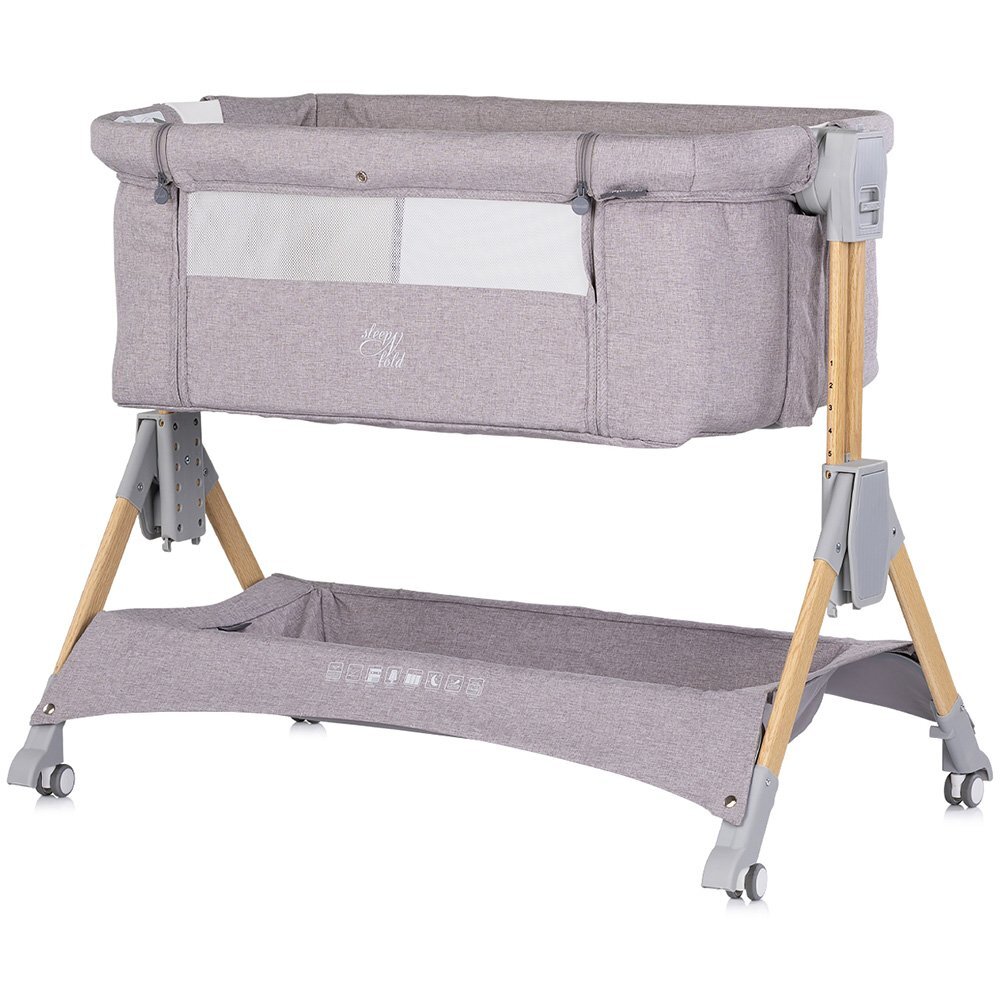 CHIPOLINO Patut co-sleeper pliabil SleepNFold Platinum cu inaltime reglabila pozitie anti-reflux functie de leganare salteluta de infasat plasa anti-insecte roti cu frana