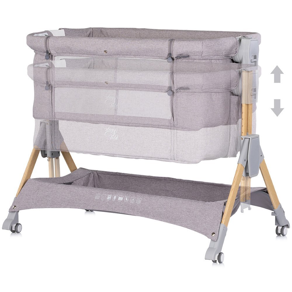 CHIPOLINO Patut co-sleeper pliabil SleepNFold Platinum cu inaltime reglabila pozitie anti-reflux functie de leganare salteluta de infasat plasa anti-insecte roti cu frana