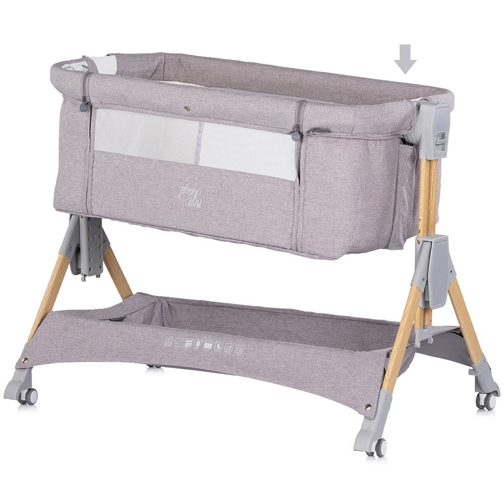 CHIPOLINO Patut co-sleeper pliabil SleepNFold Platinum cu inaltime reglabila pozitie anti-reflux functie de leganare salteluta de infasat plasa anti-insecte roti cu frana