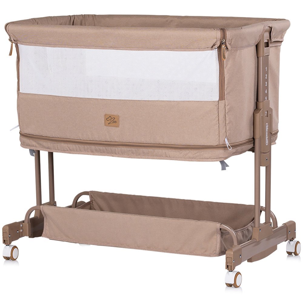 CHIPOLINO Patut co-sleeper si tarc Zen Latte cu laterala pliabila intrare laterala roti blocabile inaltime ajustabila pozitie anti-reflux plasa anti-insecte