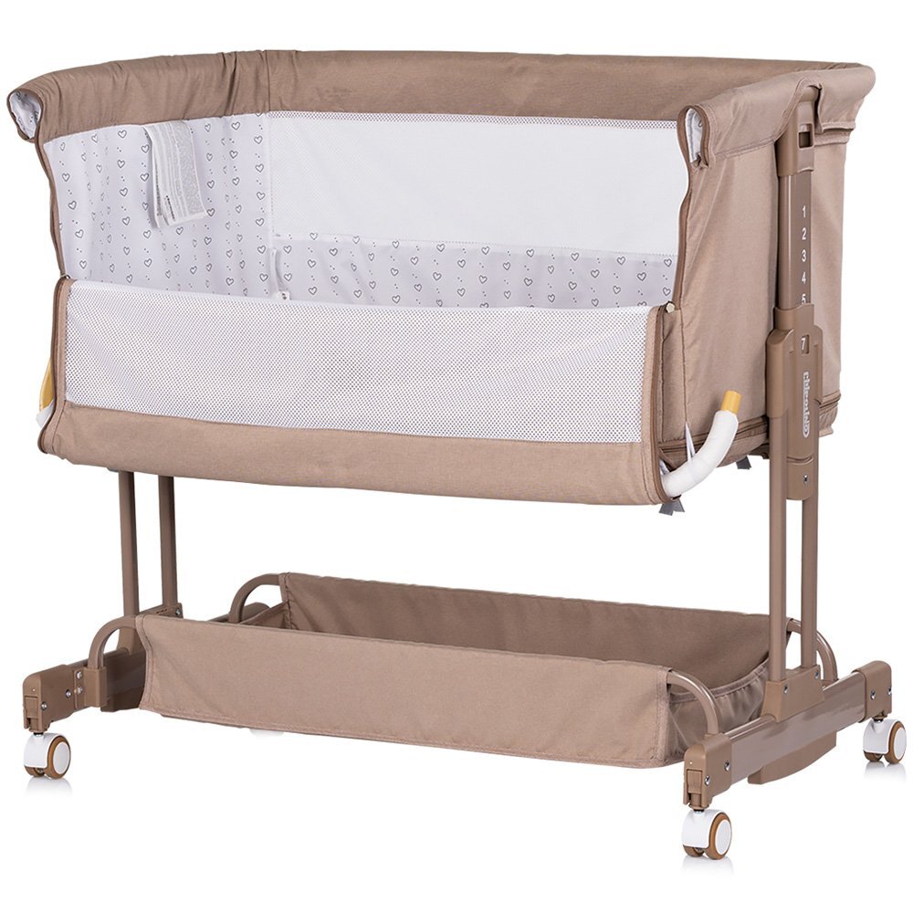 CHIPOLINO Patut co-sleeper si tarc Zen Latte cu laterala pliabila intrare laterala roti blocabile inaltime ajustabila pozitie anti-reflux plasa anti-insecte
