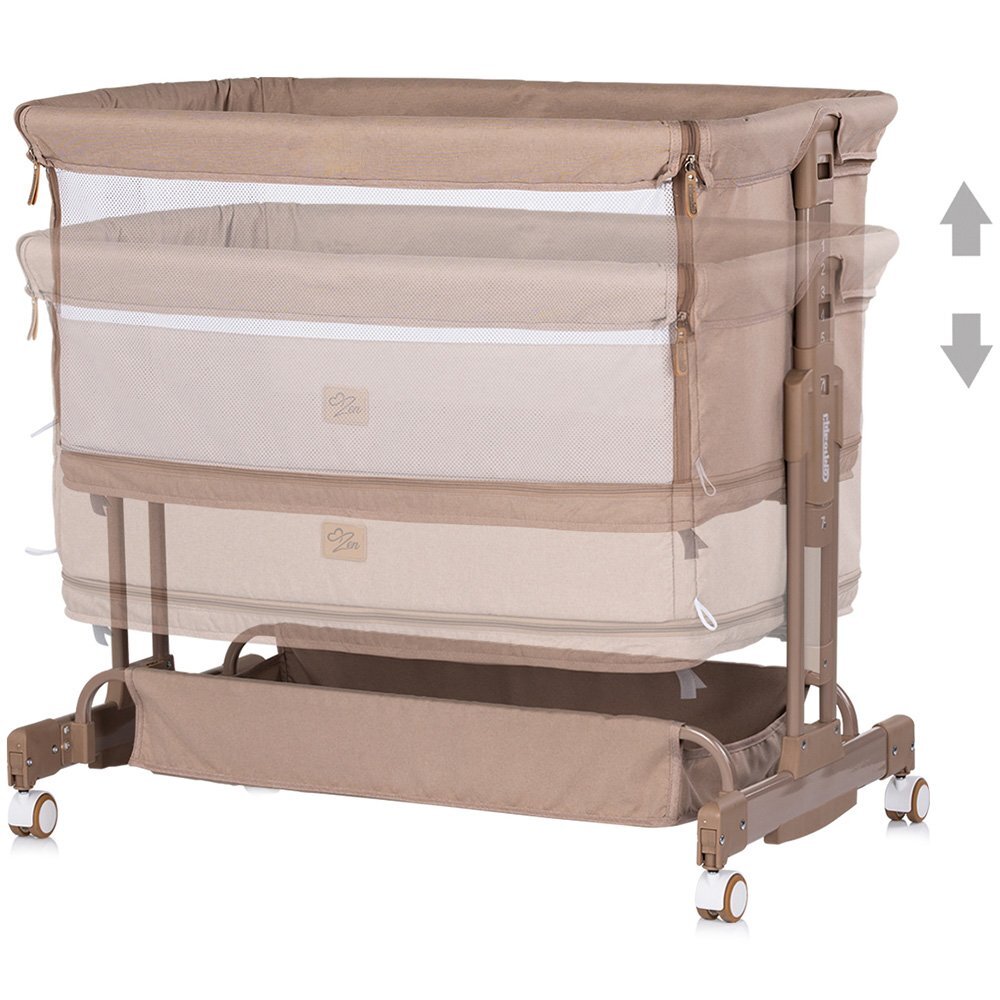 CHIPOLINO Patut co-sleeper si tarc Zen Latte cu laterala pliabila intrare laterala roti blocabile inaltime ajustabila pozitie anti-reflux plasa anti-insecte