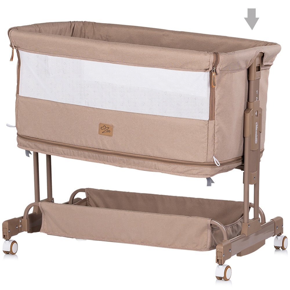 CHIPOLINO Patut co-sleeper si tarc Zen Latte cu laterala pliabila intrare laterala roti blocabile inaltime ajustabila pozitie anti-reflux plasa anti-insecte