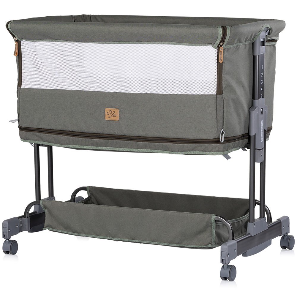 CHIPOLINO Patut co-sleeper si tarc Zen Matcha cu laterala pliabila intrare laterala roti blocabile inaltime ajustabila pozitie anti-reflux plasa anti-insecte