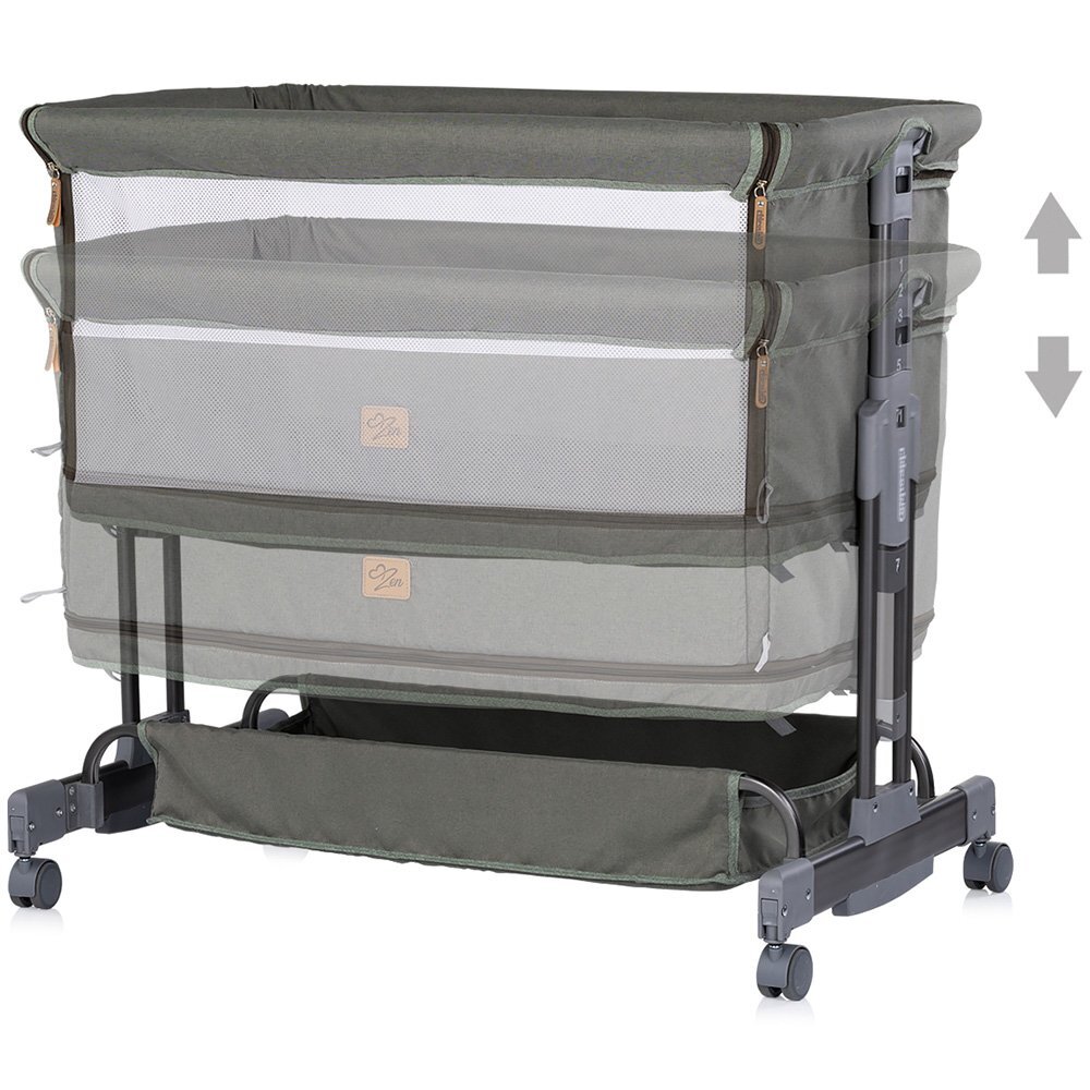 CHIPOLINO Patut co-sleeper si tarc Zen Matcha cu laterala pliabila intrare laterala roti blocabile inaltime ajustabila pozitie anti-reflux plasa anti-insecte