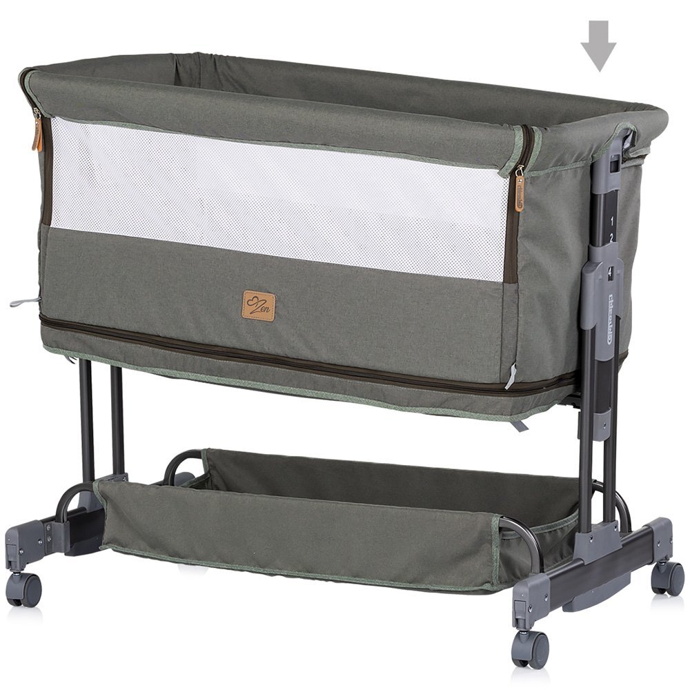 CHIPOLINO Patut co-sleeper si tarc Zen Matcha cu laterala pliabila intrare laterala roti blocabile inaltime ajustabila pozitie anti-reflux plasa anti-insecte