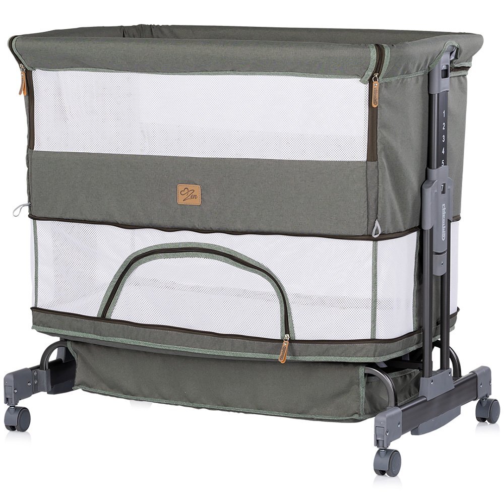CHIPOLINO Patut co-sleeper si tarc Zen Matcha cu laterala pliabila intrare laterala roti blocabile inaltime ajustabila pozitie anti-reflux plasa anti-insecte