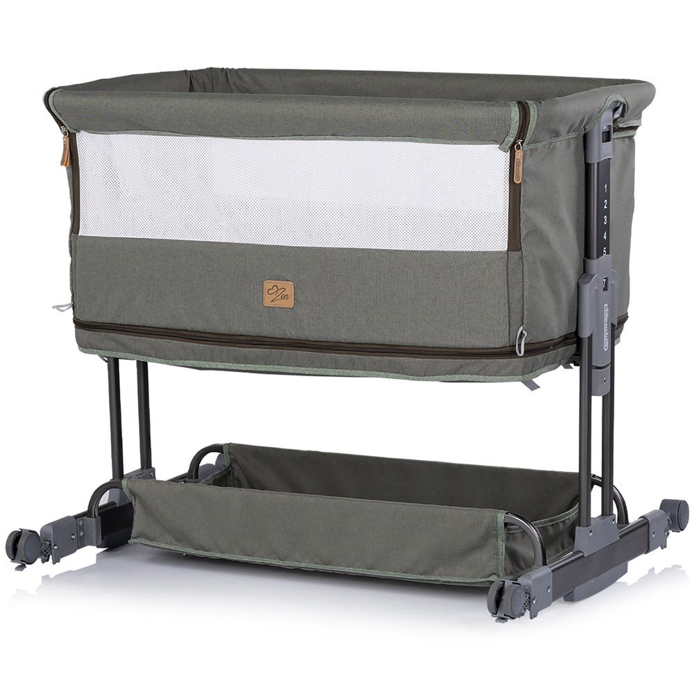 CHIPOLINO Patut co-sleeper si tarc Zen Matcha cu laterala pliabila intrare laterala roti blocabile inaltime ajustabila pozitie anti-reflux plasa anti-insecte
