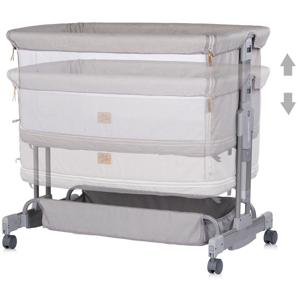 CHIPOLINO Patut co-sleeper si tarc Zen Platinum cu laterala pliabila intrare laterala roti blocabile inaltime ajustabila pozitie anti-reflux plasa anti-insecte