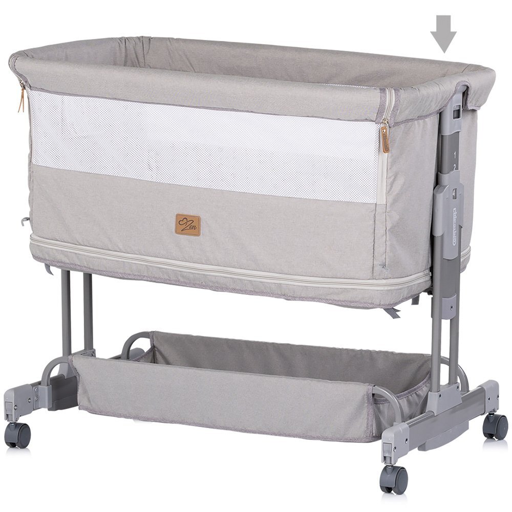 CHIPOLINO Patut co-sleeper si tarc Zen Platinum cu laterala pliabila intrare laterala roti blocabile inaltime ajustabila pozitie anti-reflux plasa anti-insecte