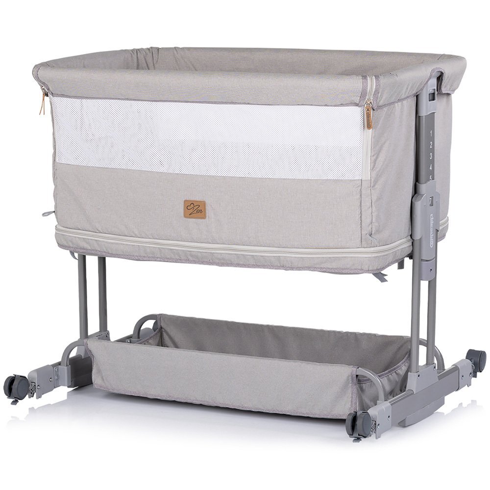 CHIPOLINO Patut co-sleeper si tarc Zen Platinum cu laterala pliabila intrare laterala roti blocabile inaltime ajustabila pozitie anti-reflux plasa anti-insecte