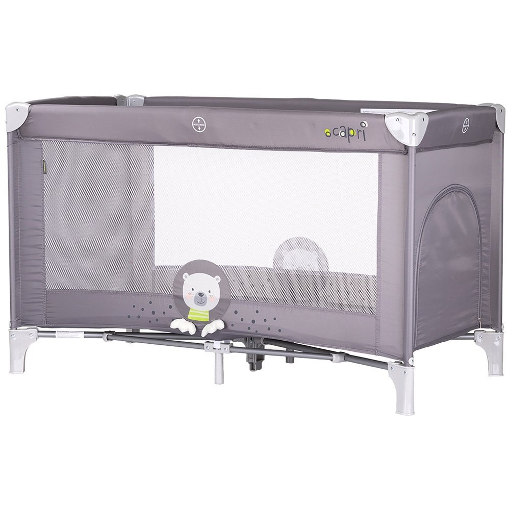 CHIPOLINO Patut pentru copii Capri Bear Grey pliabil saltea pentru nivelul inferior intrarea laterala buzunare laterale geanta transport standardul EN716-1 greutate suportata 15 kg