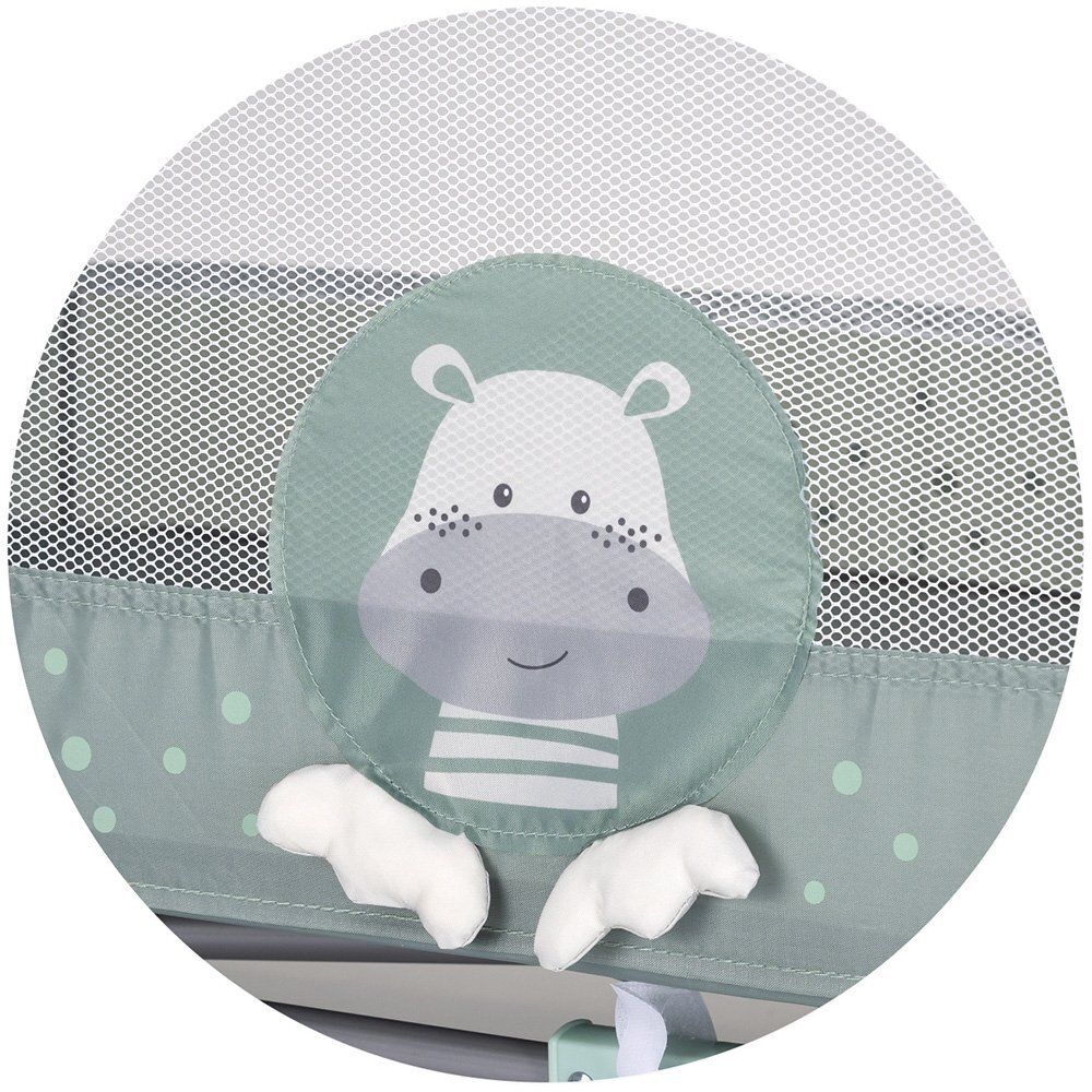 CHIPOLINO Patut pentru copii Capri Hippo Green pliabil saltea pentru nivelul inferior intrarea laterala buzunare laterale geanta transport standardul EN716-1 greutate suportata 15 kg