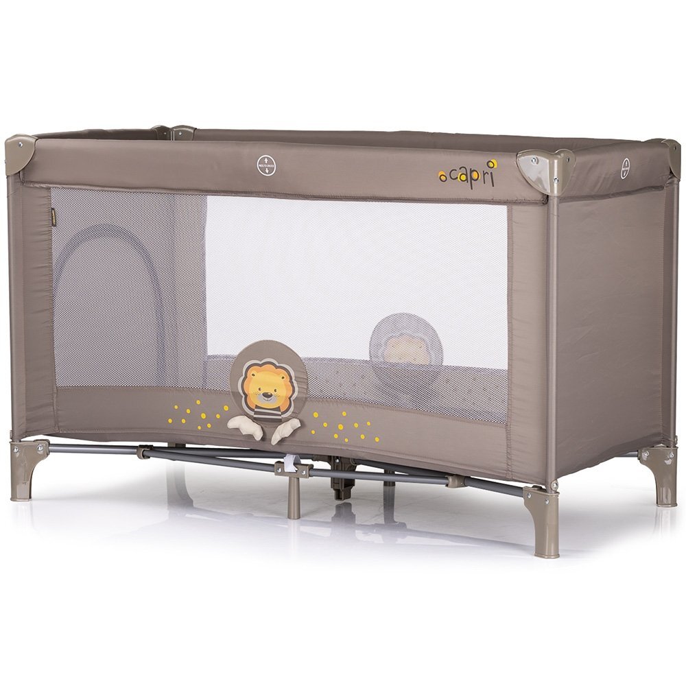 CHIPOLINO Patut pentru copii Capri Lion Beige pliabil saltea pentru nivelul inferior intrarea laterala buzunare laterale geanta transport standardul EN716-1 greutate suportata 15 kg