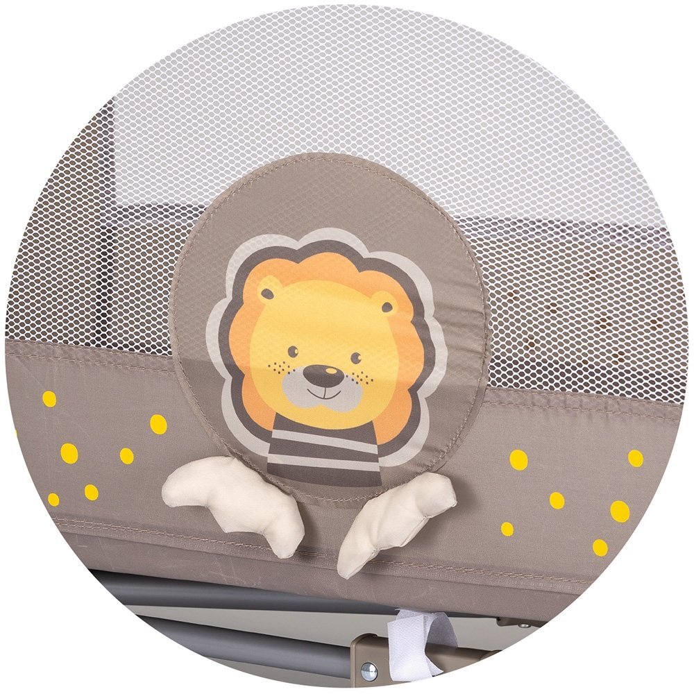 CHIPOLINO Patut pentru copii Capri Lion Beige pliabil saltea pentru nivelul inferior intrarea laterala buzunare laterale geanta transport standardul EN716-1 greutate suportata 15 kg