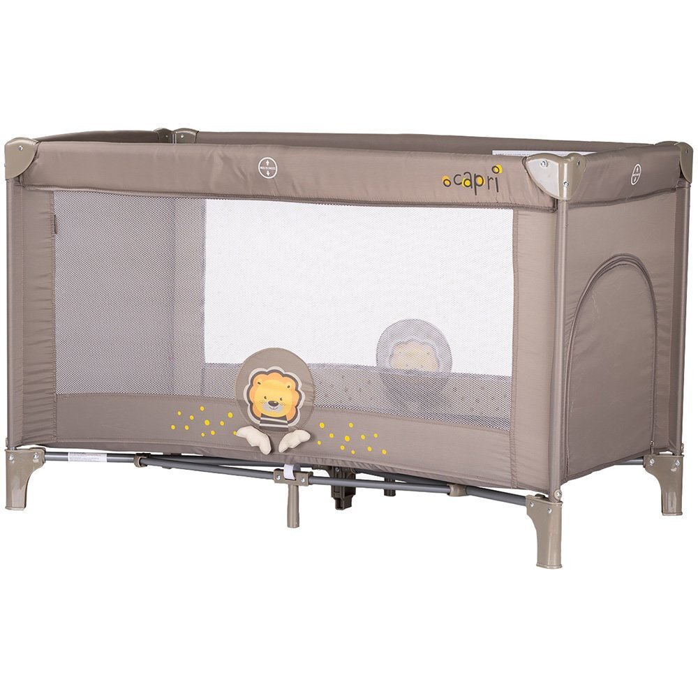 CHIPOLINO Patut pentru copii Capri Lion Beige pliabil saltea pentru nivelul inferior intrarea laterala buzunare laterale geanta transport standardul EN716-1 greutate suportata 15 kg