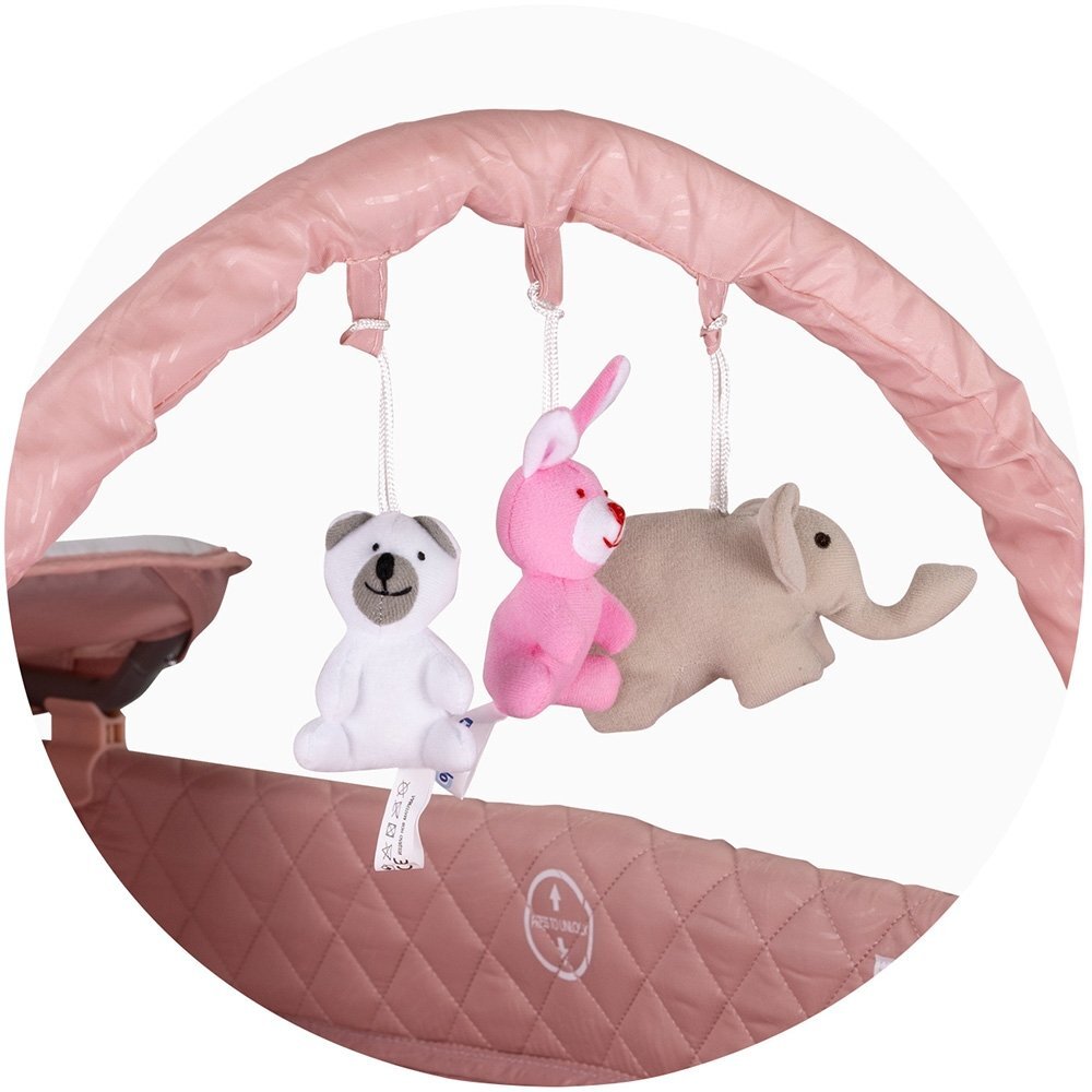 CHIPOLINO Patut pentru copii Luna Pink marshmallow cu doua nivele pliabil saltea de infasat organizator intrarea laterala bara cu jucarii 2 roti buzunar pentru accesorii geanta de transport greutate suportata 15 kg