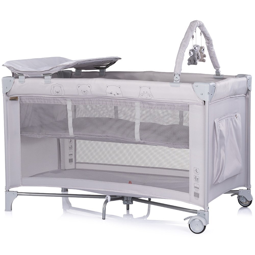 CHIPOLINO Patut pentru copii Luna Platinum pliabil cu saltea de infasat