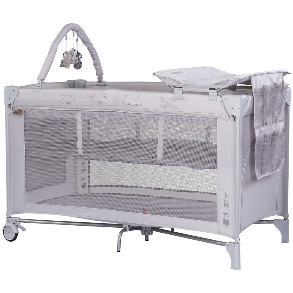 CHIPOLINO Patut pentru copii Luna Platinum pliabil cu saltea de infasat