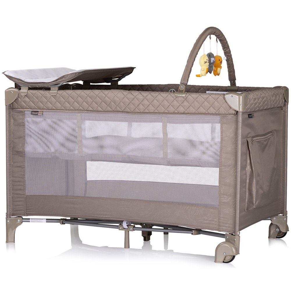 CHIPOLINO Patut pentru copii Luna tiramisu cu doua nivele pliabil saltea de infasat organizator intrarea laterala bara cu jucarii 2 roti buzunar pentru accesorii geanta de transport greutate suportata 15 kg standard